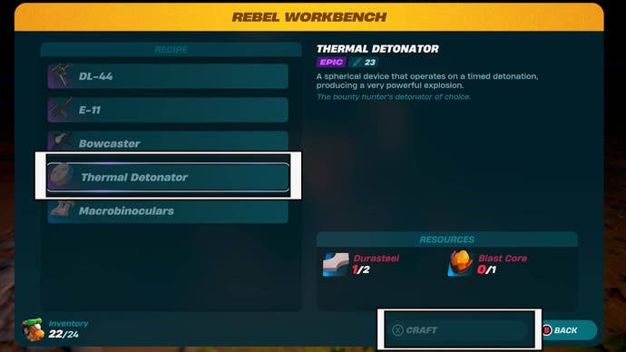 lego fortnite thermal detonator recipe in rebel workbench menu