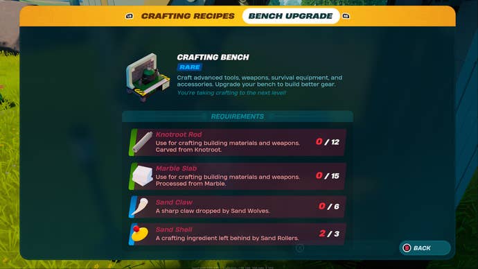 lego fortnite upgrade crafting bench rare tier screen