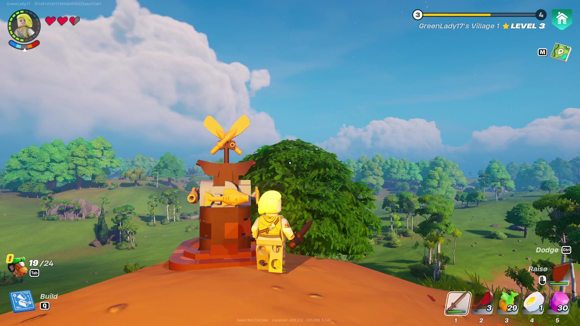A LEGO Fortnite character stands by the village square and surveys the world from a hilltop. - 1