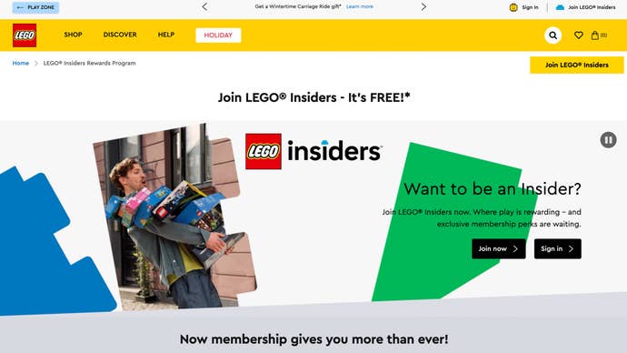 The website for the LEGO Insiders loyalty scheme.