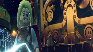 LEGO Marvel Super Heroes screens show a battle taking place in Asgard