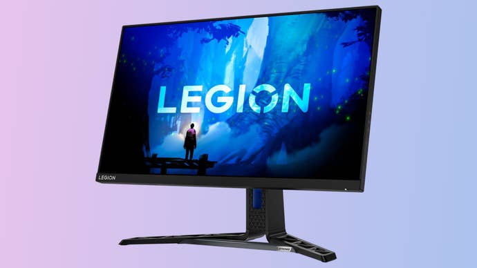 Lenovo Legion Y27h-30 gaming monitor on a gradient background