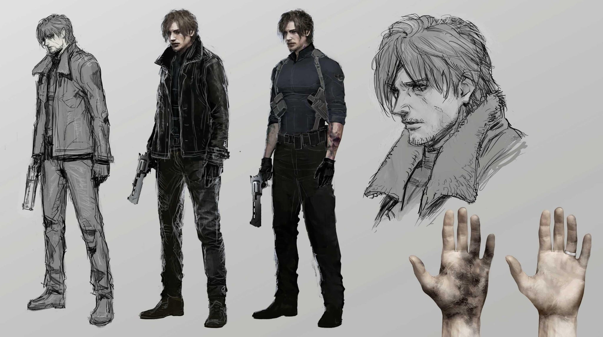 Concept art from Resident Evil Requiem featuring Leon's hand with a ring.