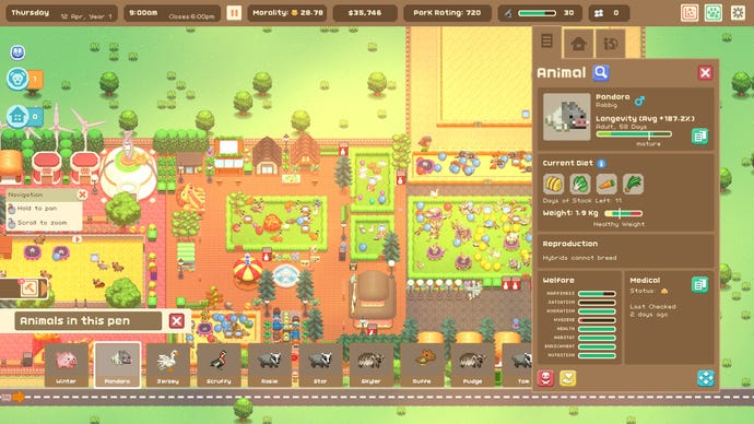 A screenshot of Let’s Build A Zoo where the player has created a gene spliced hybrid between a rabbit and a pig, named a Rabbig.