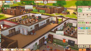 Let's School gameplay showing menus and a classroom