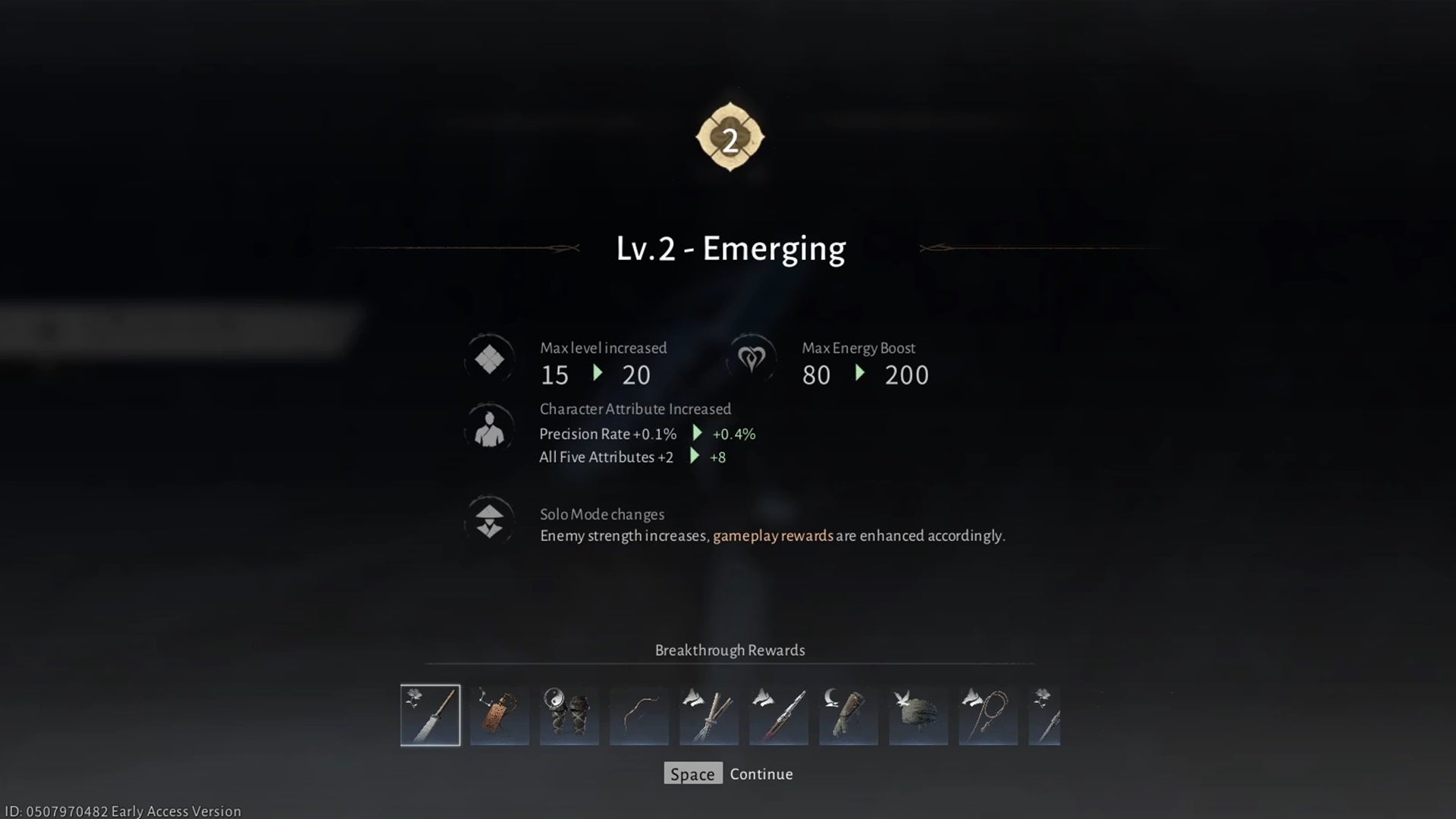 A selection of level rewards for completing a Level 2 Breakthrough in Where Winds Meet. - 6