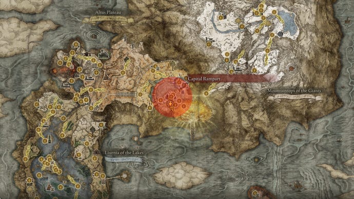 An Elden Ring map showing the Leyndell location.