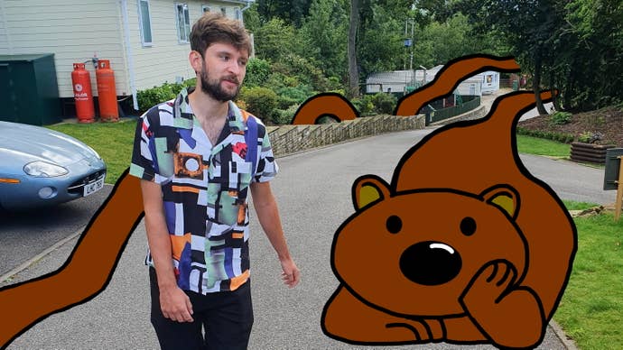 RPS video producer Liam Richardson walks down a street with a cartoon Horace nearby