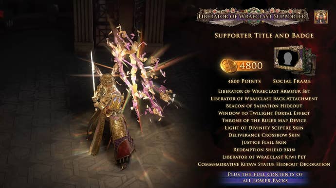 A description of the contents of the Liberator of Wraeclast Path of Exile 2 Supporter Pack.