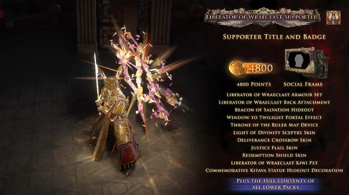 A description of the contents of the Liberator of Wraeclast Path of Exile 2 Supporter Pack.