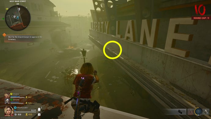 The location of an Aetherella statue hidden beneath the logo of Liberty Lanes on the Black Ops 6 Liberty Falls map.
