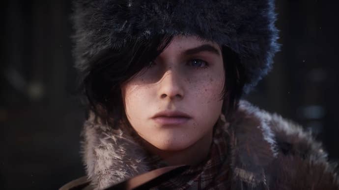 The protagonist of Lie Of P looks at the camera, while a sword hovers at his throat held by an unseen person.