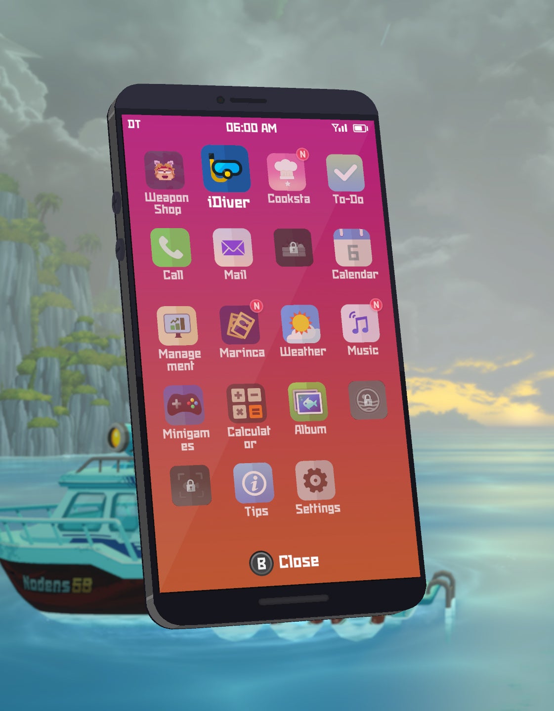 Dave the Diver phone interface