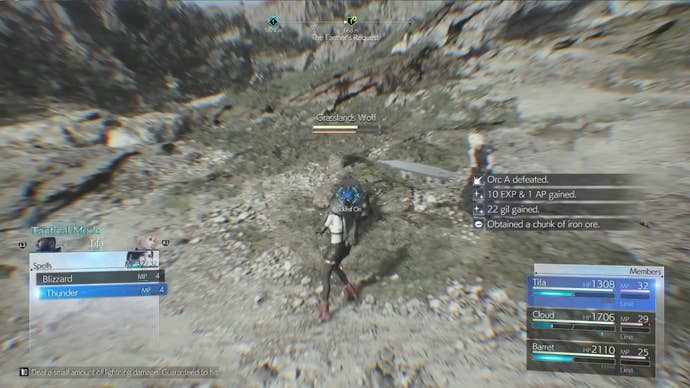 Tifa prepares to use a Thunder spell during combat in Final Fantasy 7 Rebirth.