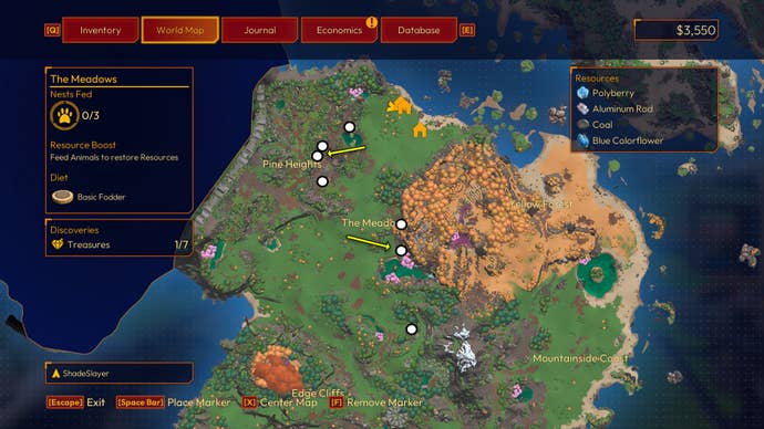 Map image of farming locations for Aluminum in Lightyear Frontier.