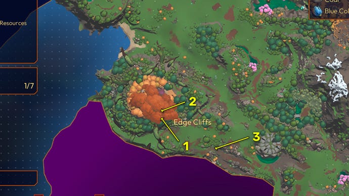 Screenshot of all Edge Cliffs Nest locations in Lightyear Frontier