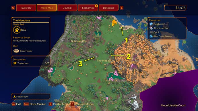 Screenshot of all Meadows Nest locations in Lightyear Frontier