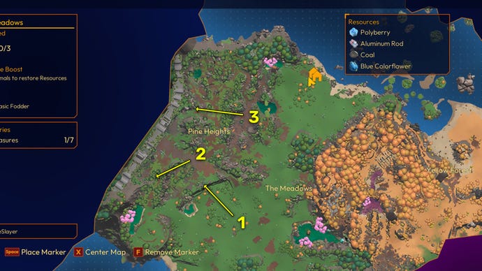Screenshot of all Pine Heights Nest locations in Lightyear Frontier