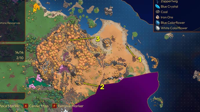 Screenshot of all Yellow Forest Nest locations in Lightyear Frontier