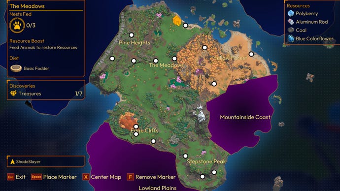 Screenshot of all Nest locations in Lightyear Frontier
