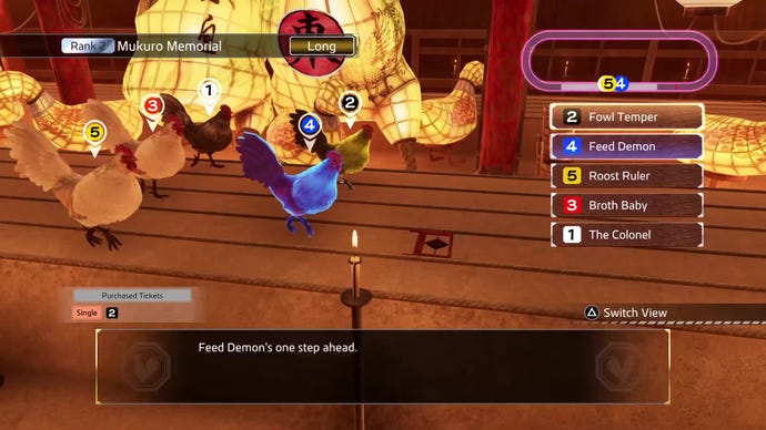 Betting on chickens racing in Like A Dragon Ishin!