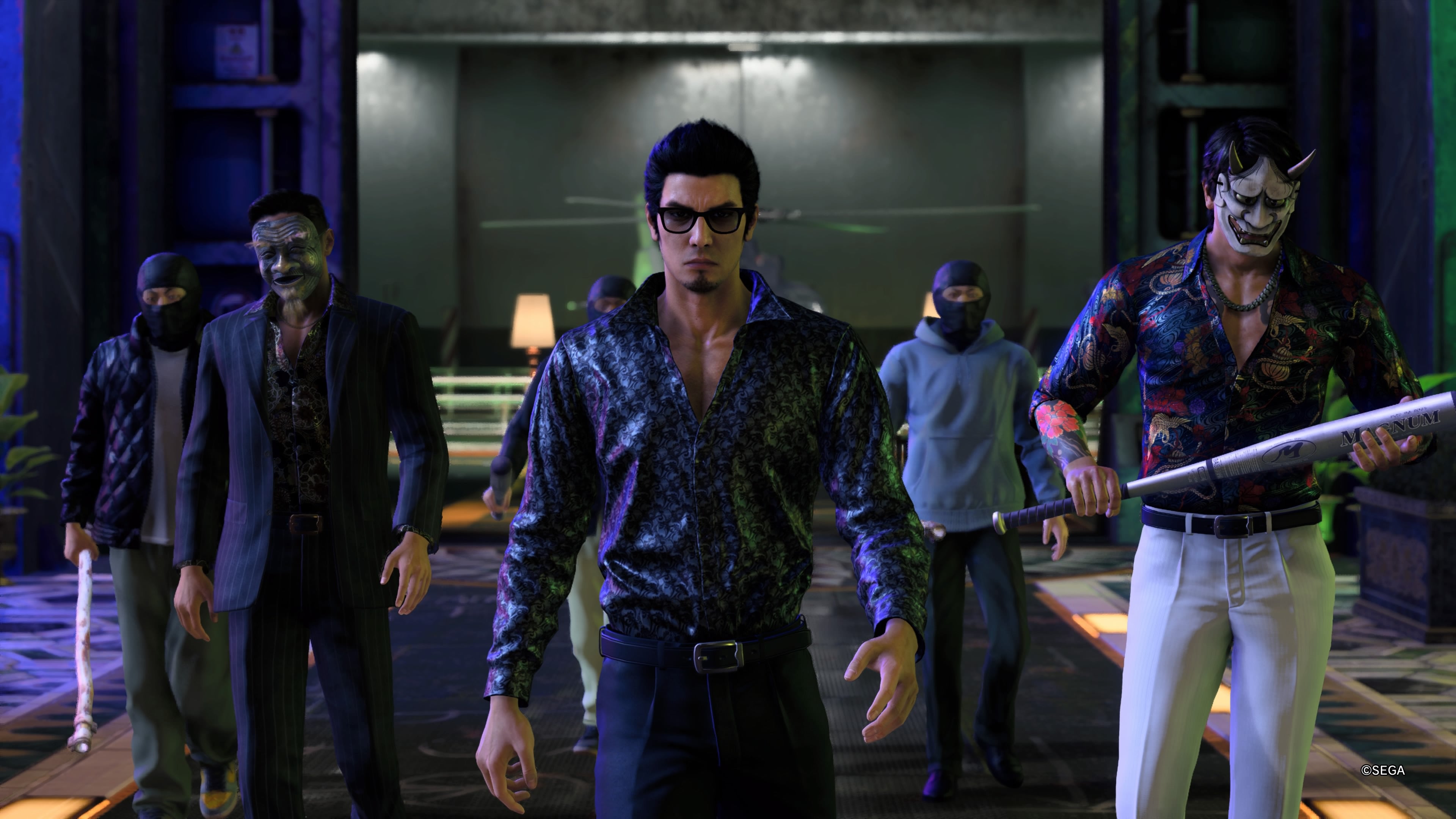 Like a Dragon Gaiden screenshot showing Kiryu mid-cutscene with battle allies