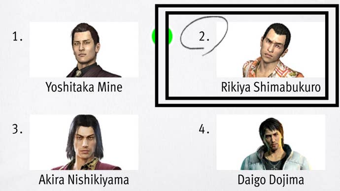 Like a Dragon Infinite Wealth, the portrait of Rikiya Shimabukuro has been higlighted in the top right corner.