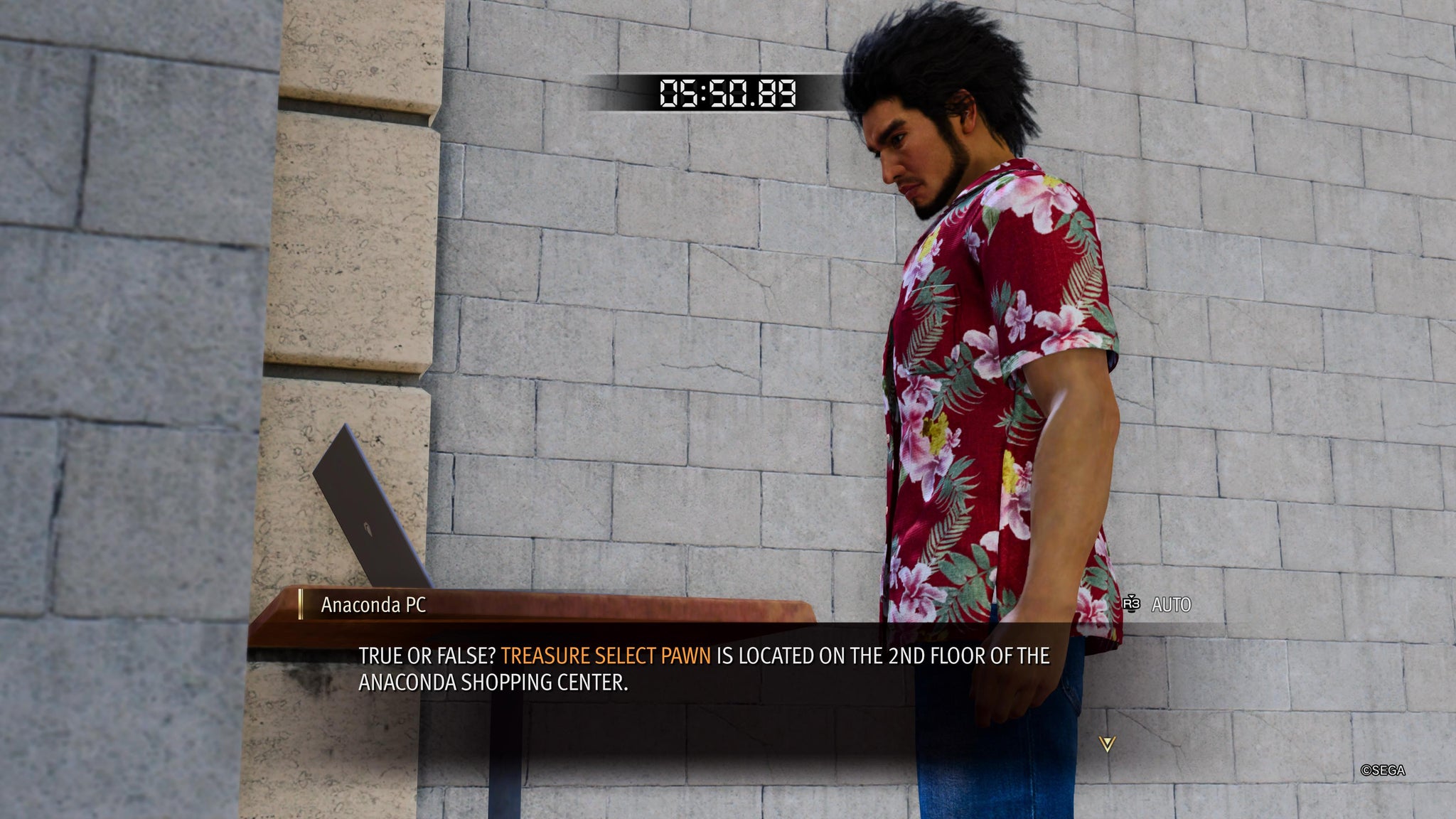 Ichiban Kasuga answering trivia at a laptop in the Anaconda Escape substory in Like A Dragon: Infinite Wealth - 3