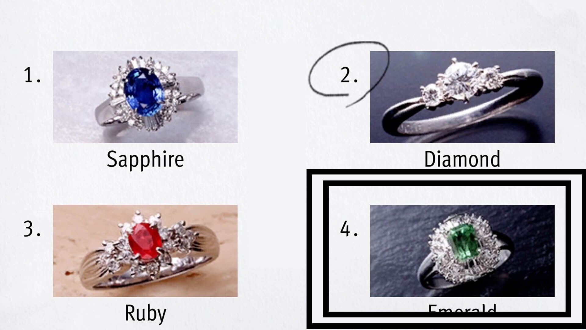 Like a Dragon Infinite Wealth, an Emerald ring has been circled among three other rings.