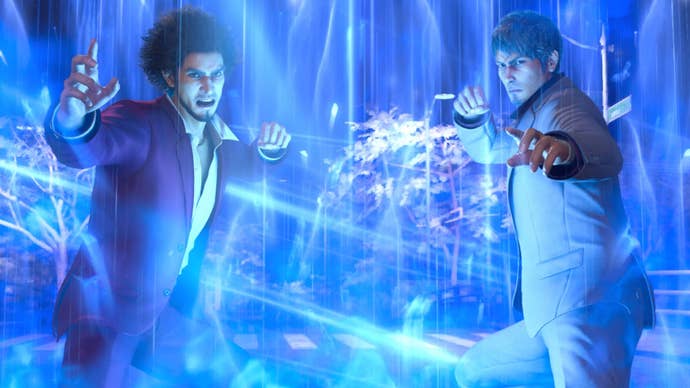 like a dragon infinite wealth ichiban and kiryu tag team pose