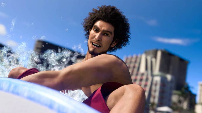 Like a Dragon Infinite Wealth, Kasuga is surfing.