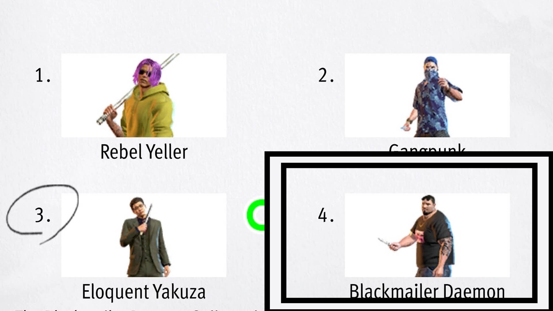 Like a Dragon Infinite Wealth, the Blackmailer Daemon Sujimon has been circled in the bottom right corner.