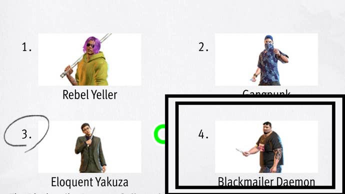 Like a Dragon Infinite Wealth, the Blackmailer Daemon Sujimon has been circled in the bottom right corner.