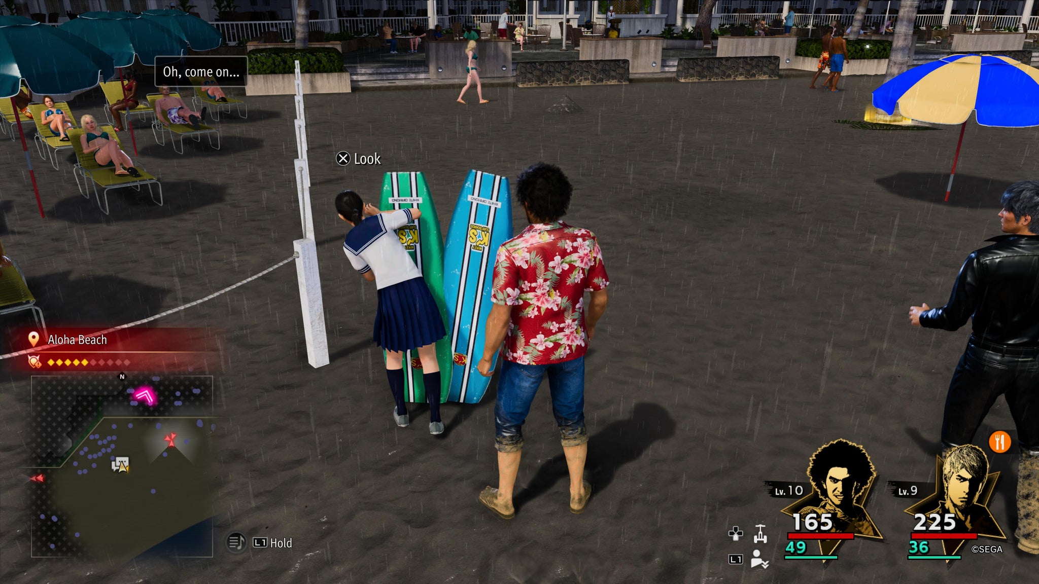 Ichiban Kasuga speaking to Hitomi behind some surfboards in Like A Dragon: Infinite Wealth - 3