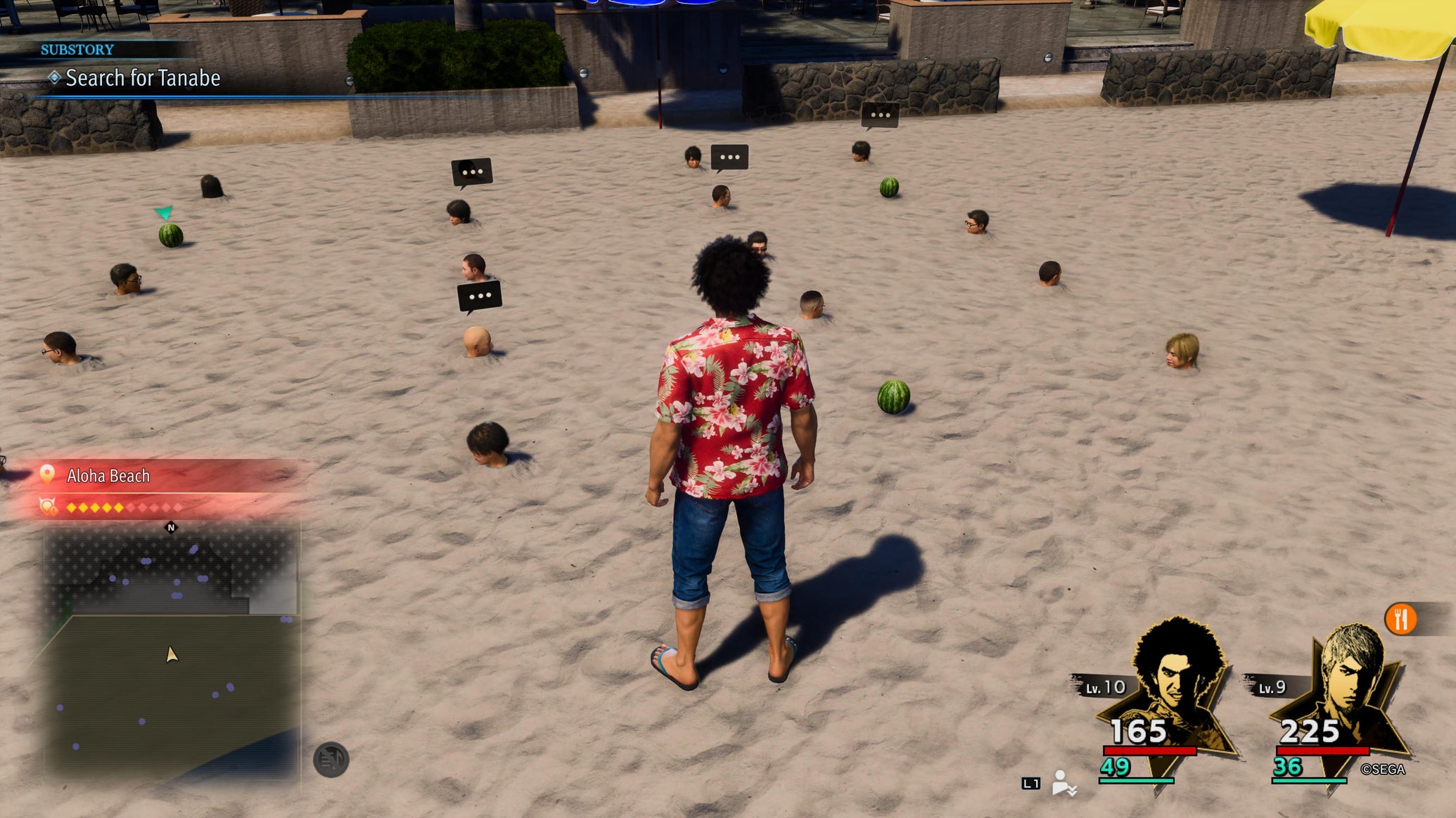 Ichiban Kasuga looking for Tanabe-kun on a crowded beach in Like A Dragon: Infinite Wealth - 1