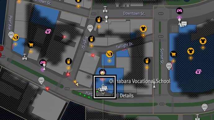 A map showing the location of Ounabara Vocational School.