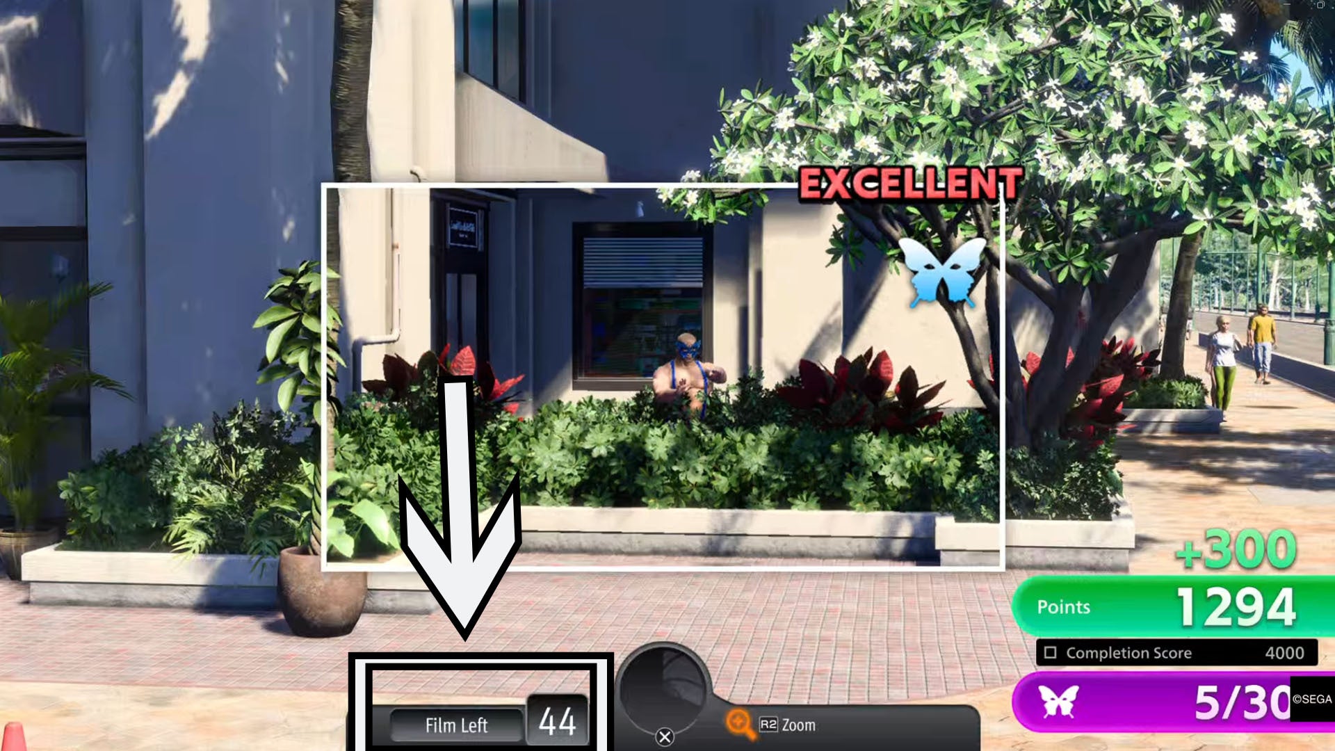 Sicko Snap photograph limit being pointed to by arrow in sicko snap minigame screen for Like a Dragon Infinite Wealth (EMBARGO)