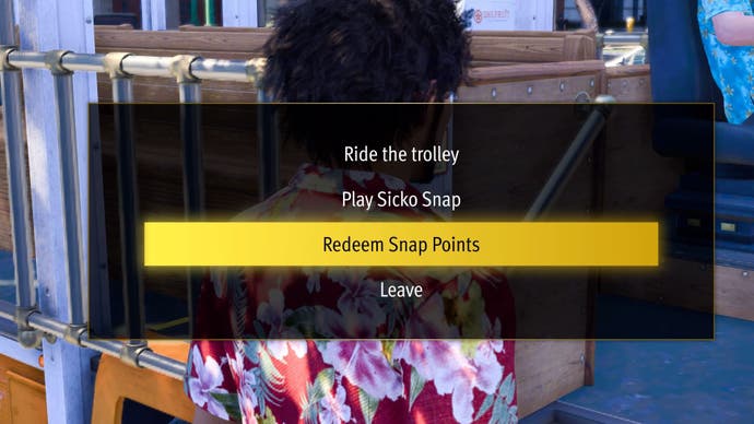 The redeem snap points option has been highlighted in the Trolley menu for Like a Dragon Infinite Wealth (EMBARGO)
