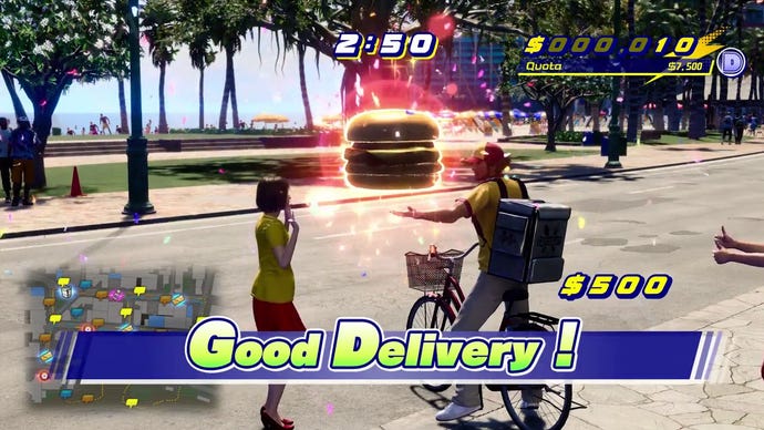 Ichiban delivers food on a bike in Like A Dragon: Infinite Wealth