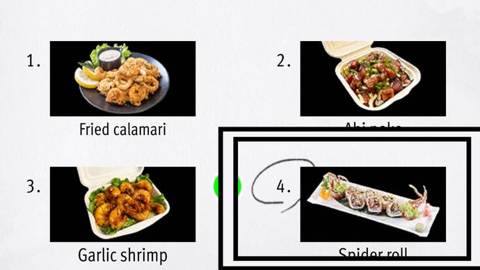 Like a Dragon Infinite Wealth, an image of spider roll sushi dish has been highlighted in the bottom right corner.