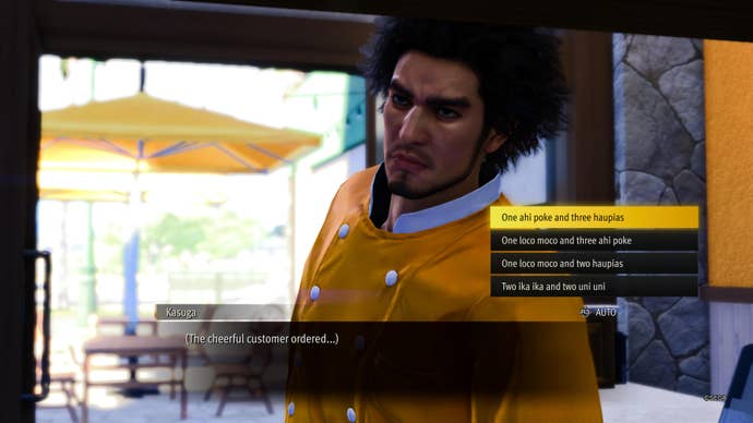 Ichiban Kasuga relaying a customer’s order in the Wait for Me substory in Like A Dragon: Infinite Wealth
