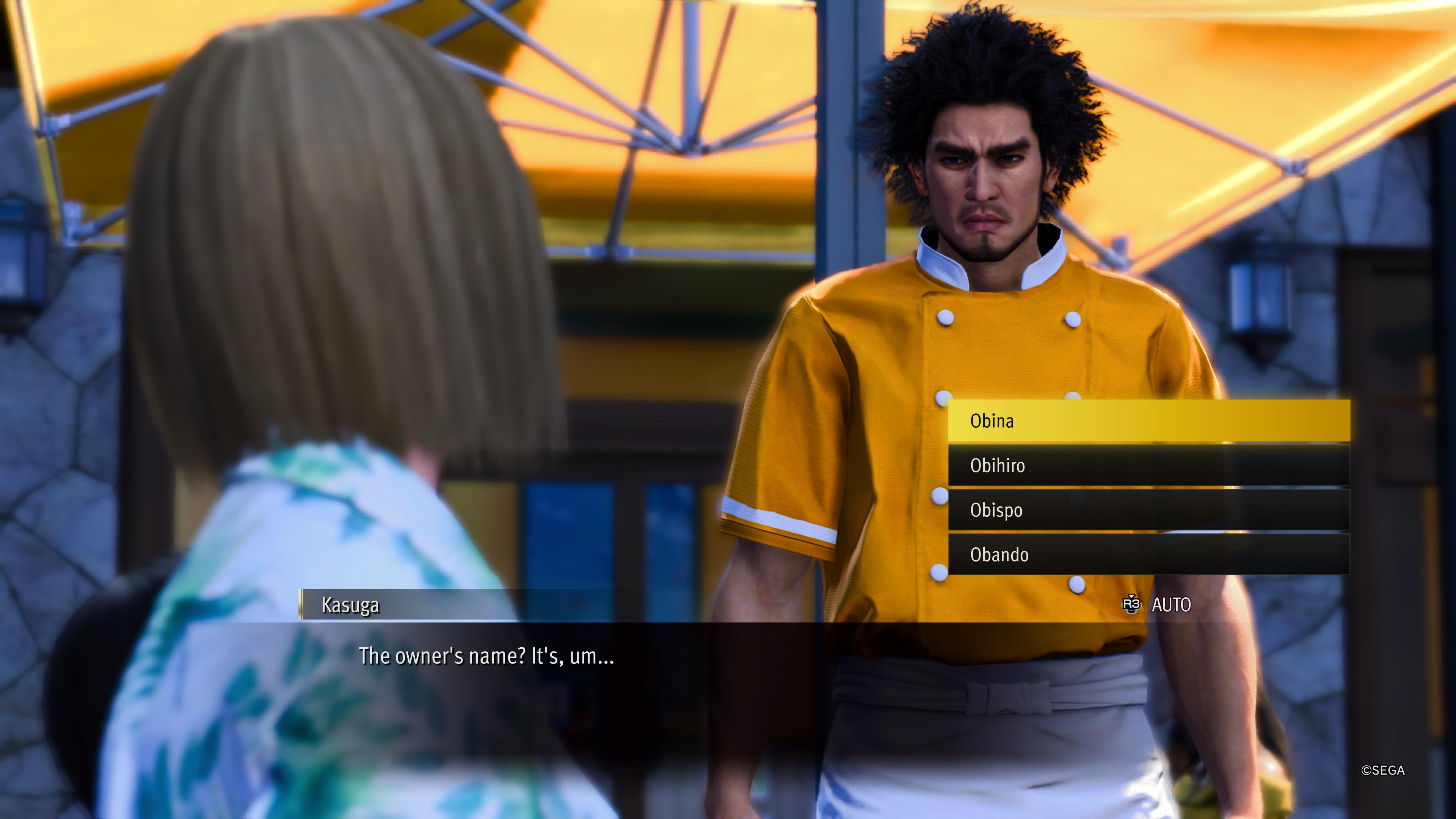 Ichiban Kasuga trying to remember the chef&rsquo;s name in Like A Dragon: Infinite Wealth
