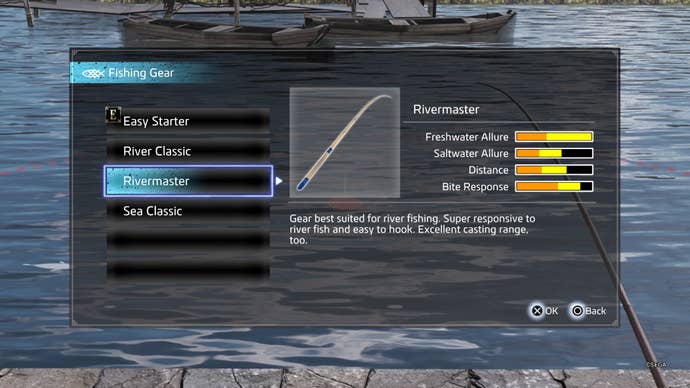Like a Dragon Ishin, Fishing Tackle Menu displaying different rods