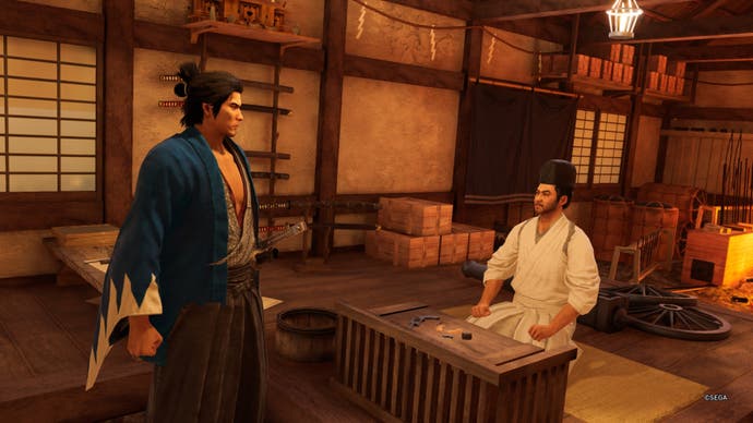 Like a Dragon Ishin, Ryoma is facing the Blacksmith in Kurogane Smithing