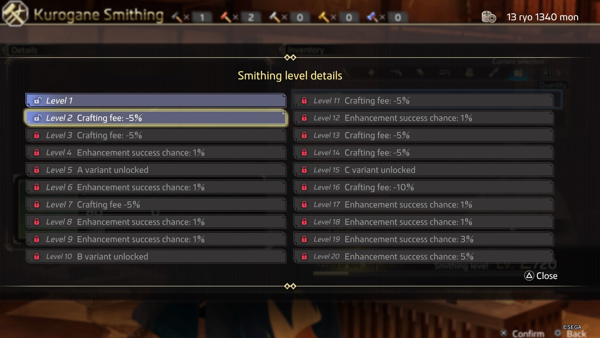 like a dragon ishin kurogane smithing levels