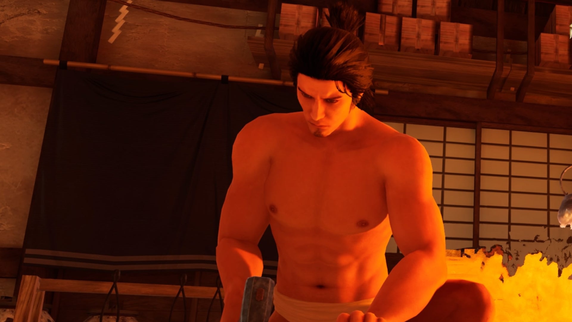 Like a Dragon Ishin, Ryoma is using the blacksmith forge