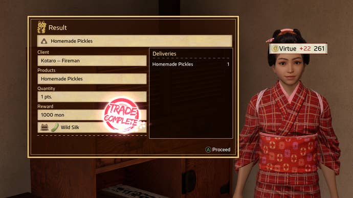 Ryoma successfully trades some homemade pickles in Like A Dragon Ishin!