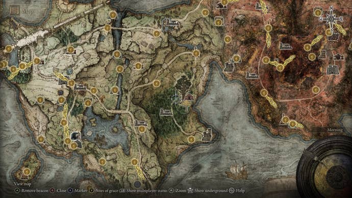 The location of the Limgrave East map fragment in Elden Ring