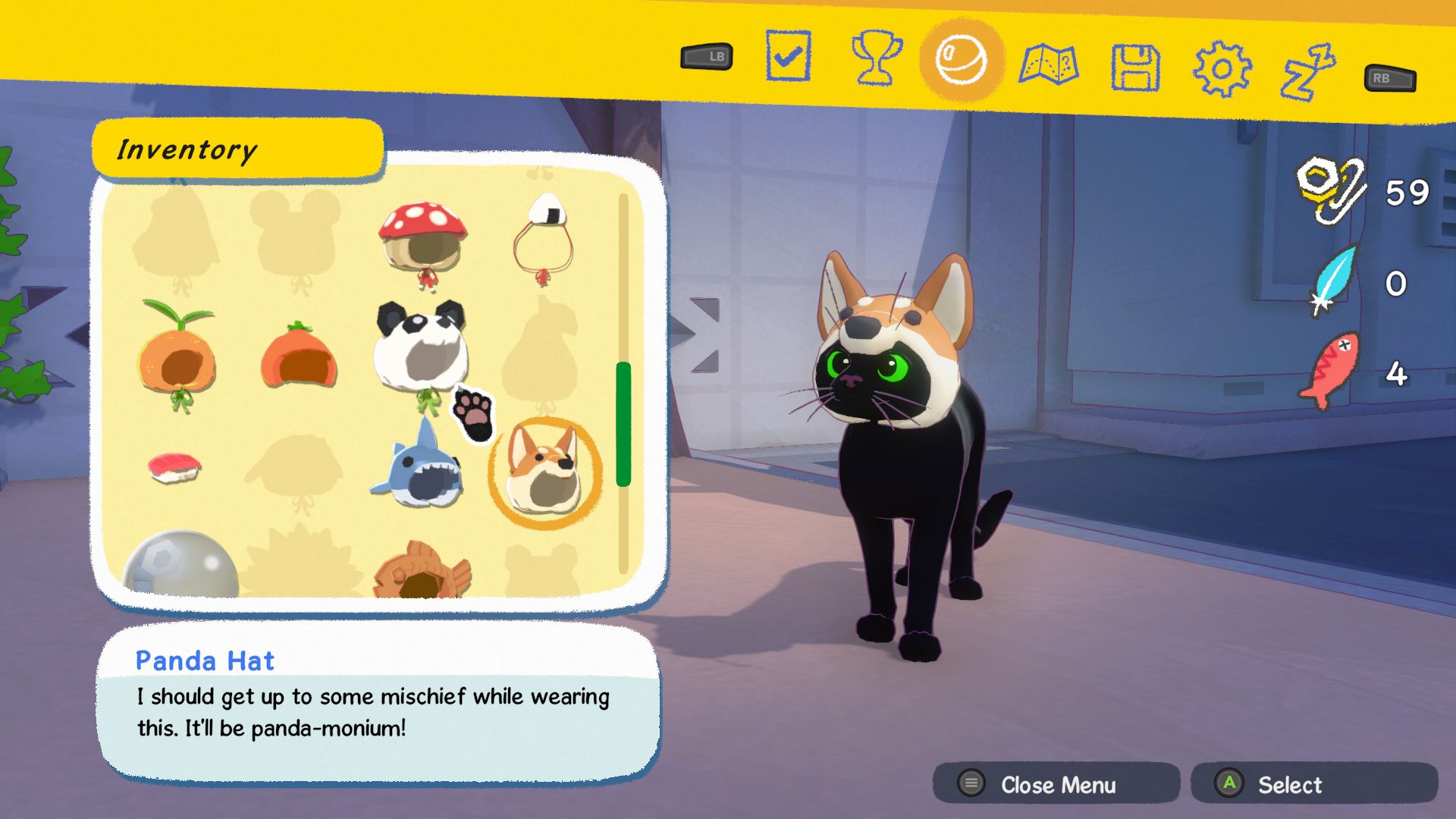 Perusing the cat hat menu in Little Kitty, Big City - 4