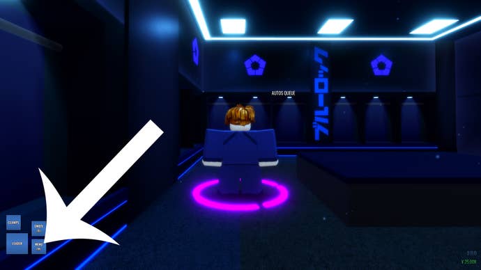 Arrow pointing at the button players need to press to access the menu in the Roblox game Locked.